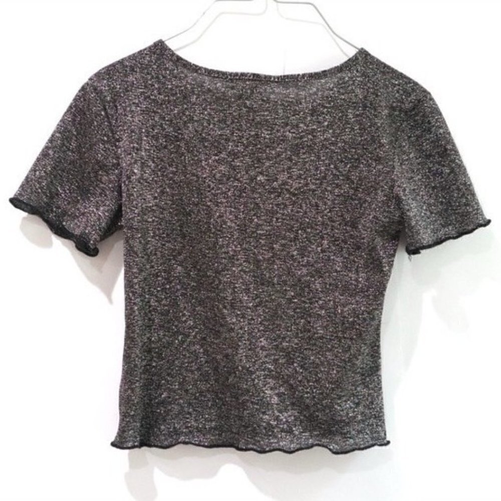 Urban Outfitters Crop Top Short Sleeve Grey Silver‎ XS - Picture 5 of 7